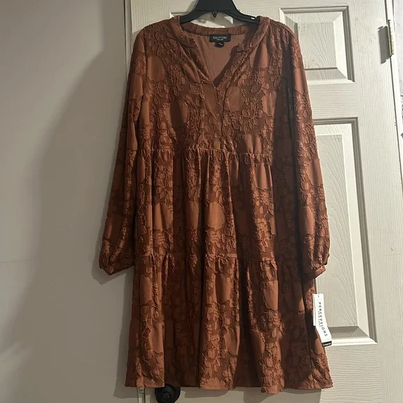 rust colored lace dress BABARONI BABARONI Chiffon Rust Bridesmaid Dresses V-neck Floor-length Sleeveless Lace with Slit A-line, Rust / US0